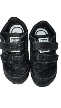 PUMA Steeple Glitz Baby Sneakers Black Glitter Hook Loop Shoes size 5C